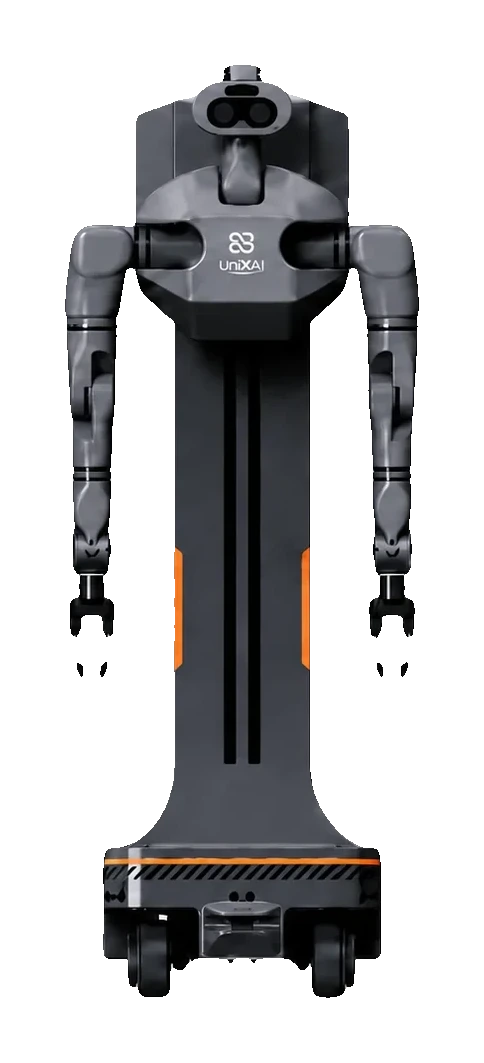 UniX AI Panther wheeled humanoid — 26–28 DOF, 8-DoF bionic arms, omnidirectional 4WD, two variants, USD 55,000