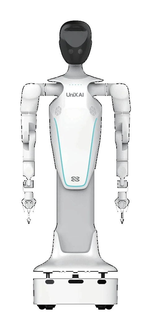UniX AI Wanda 2.0 wheeled humanoid — 23–33 DOF, 8-DoF arms, 1.5m/s, three variants