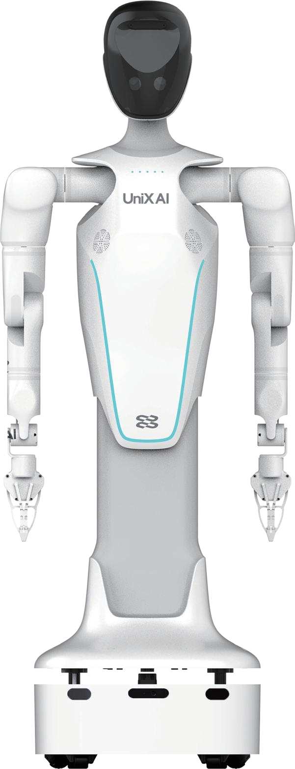 UniX AI Wanda 2.0 wheeled humanoid — 23–33 DOF, 8-DoF arms, 1.5m/s, three variants